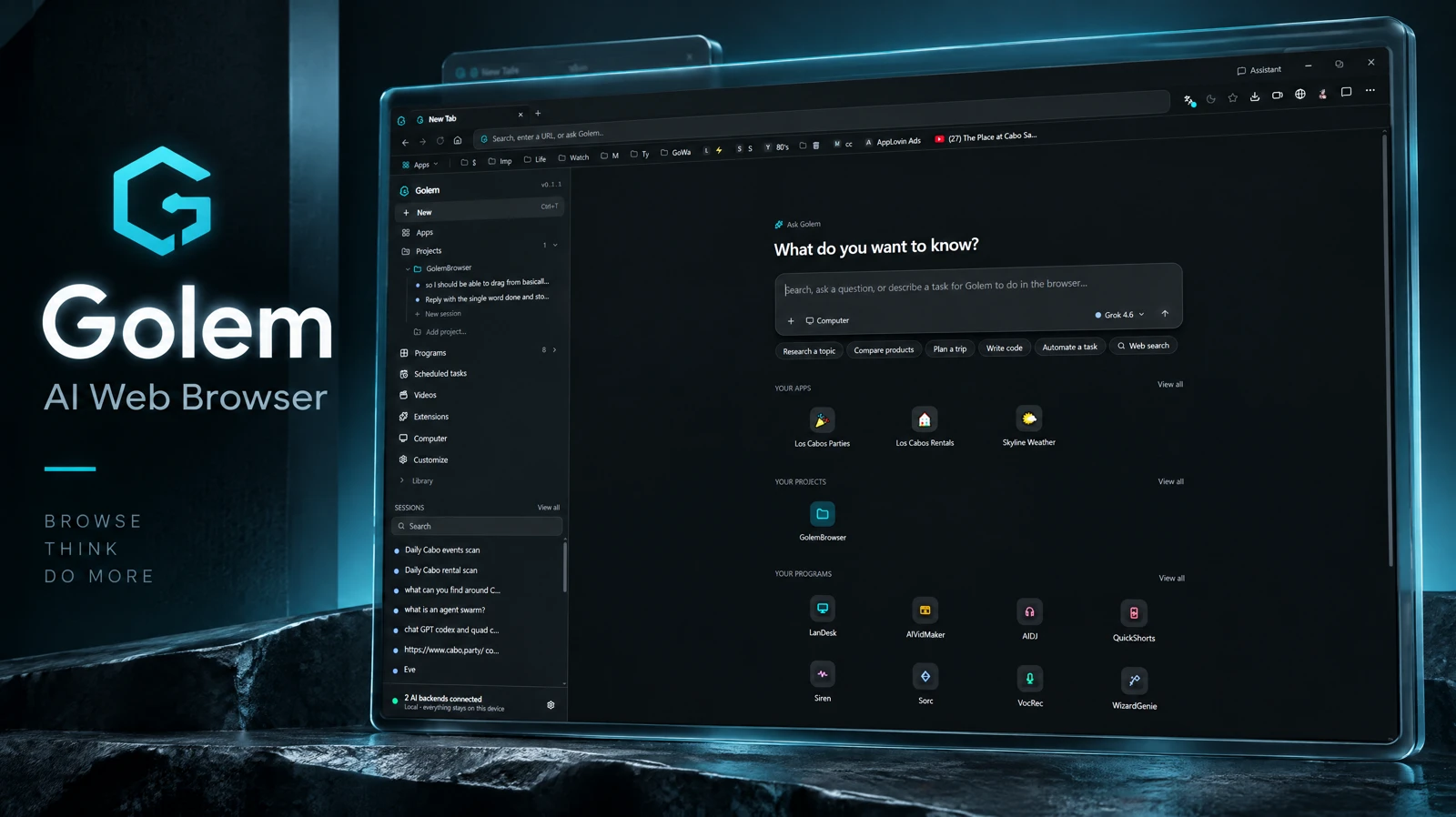 Golem: AI Web Browser software preview